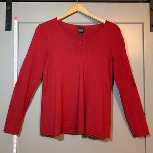 Eileen Fisher Red Silk & Cashmere Scoop & V-neck Long Sleeve Pullover Petite L